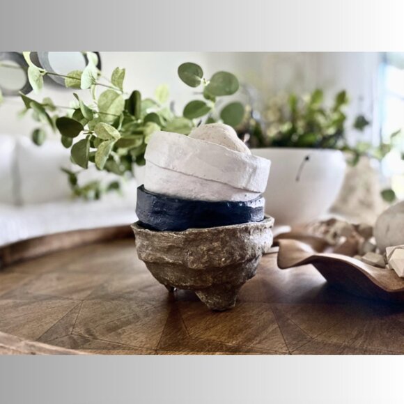 Decorative Paper Maché Footed Bowls - Picture 2 of 7